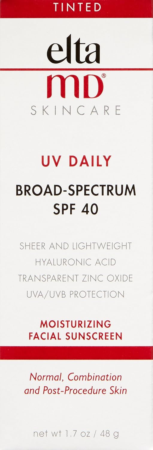 EltaMD UV Daily Tinted Face Sunscreen Moisturizer with Hyaluronic Acid, Broad Spectrum SPF 40, Non greasy, Sheer Lotion, Mineral-Based Sun Protection, 1.7 oz: Premium Beauty