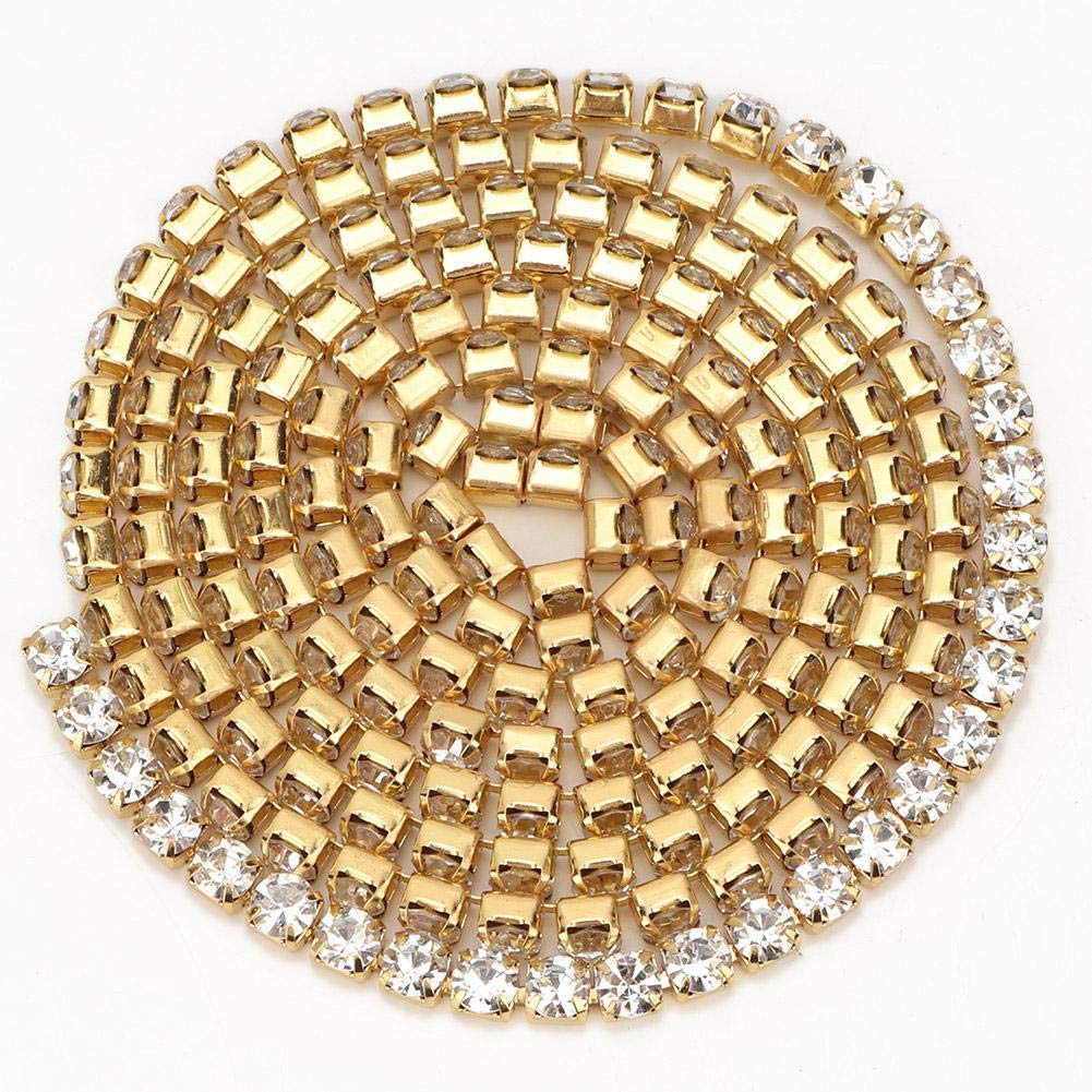 10 Yard Rhinestone Chain, Rhinestones Trim Chain Bridal Dress Applique for Wedding Dress Necklace Headwear(#08 SS16=4MM,240pcs/m,Gold Base White Diamond)