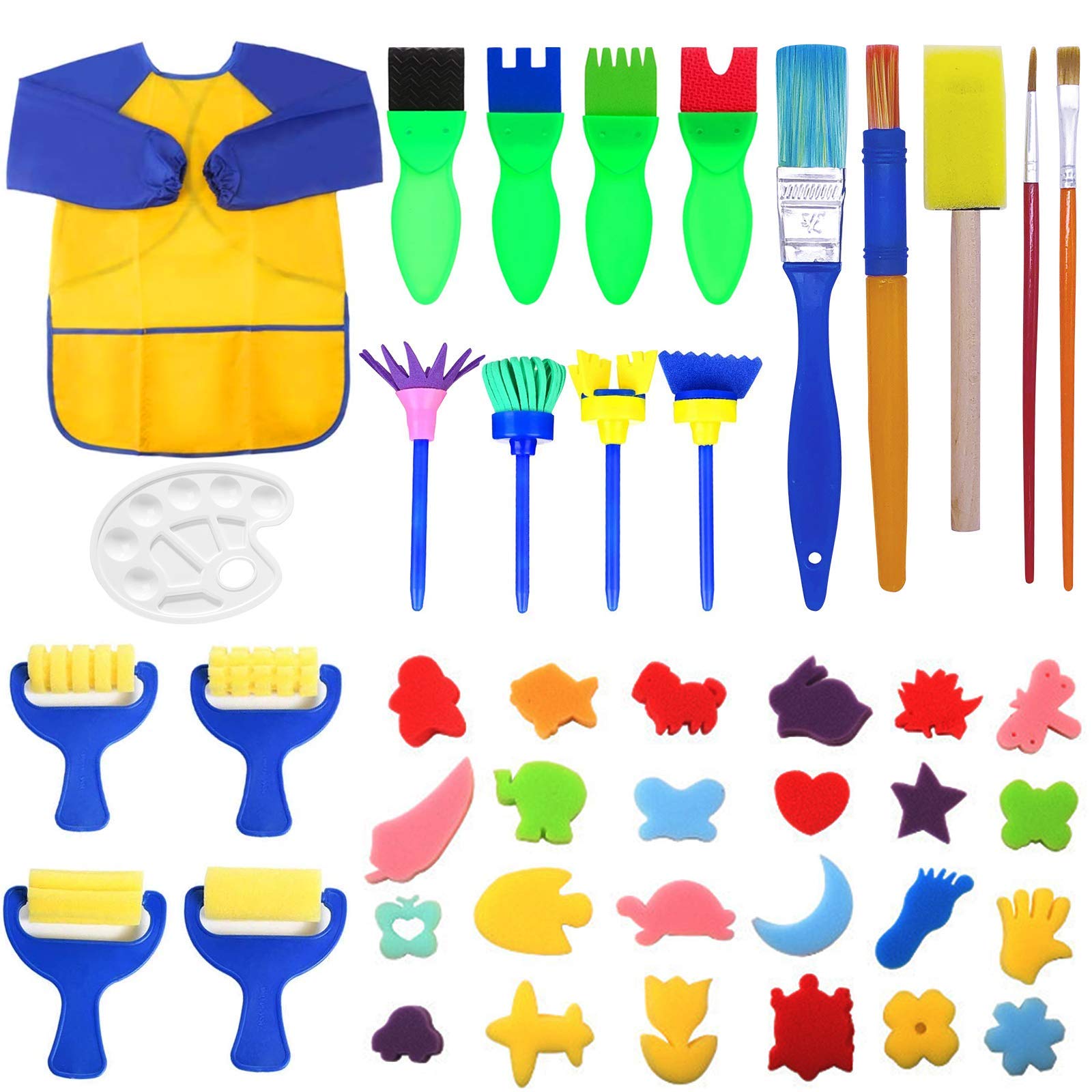 Hanmulee Sponge Paint Brushes Kits, 43 Pcs Kids Painting Brushes Drawing Tools Kits, Children Early DIY Learning Paint Sets for Kids Arts and Crafts for Toddlers