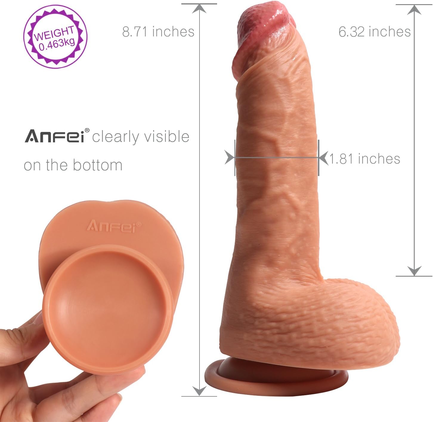 Anfei Hyper Realistic Dildos, FDA Approved Dual Density Liquid Silicone Adult Toys G-Spot Premium Penis Dong with Suction Cup Flesh 8.7 Inches 1-8.7 Inches - Image 5