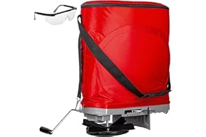 Walensee Handheld Seed Spreader with 25lb Bag, Frame Support, Flow Control, Enclosed Gears, Rear Baffle, Adjustable Strap & Goggles – Bag Seeder for Lawn and Garden, Red
