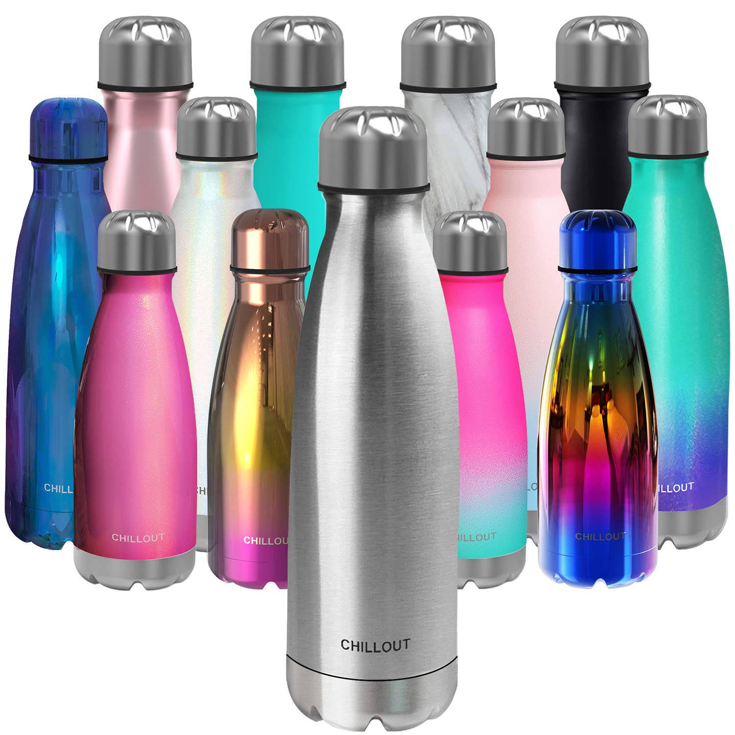 CHILLOUT LIFE Stainless Steel Water Bottle: 17 oz Double Wall Insulated Cola Shape for Cold and Warm Drinks, BPA Free Metal Sports Bottle, Dishwasher Safe
