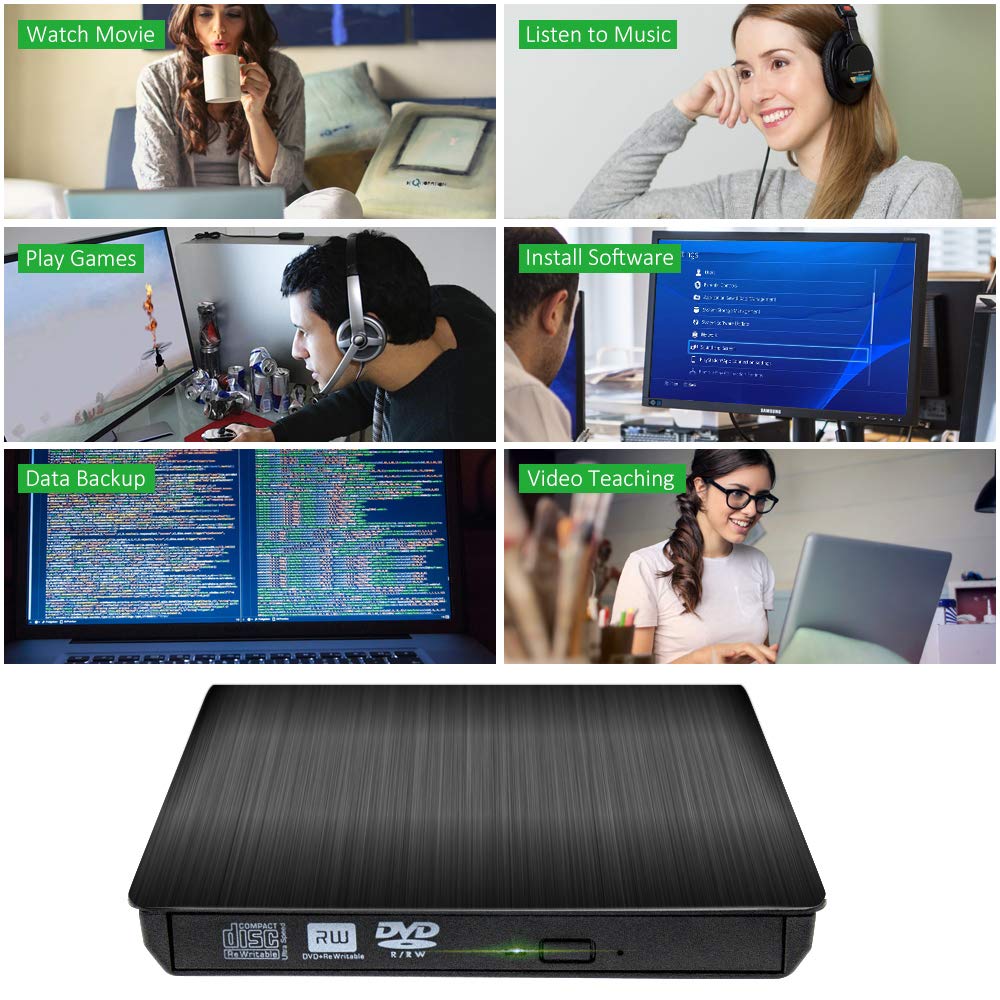 Sonkir USB 3.0 External DVD CD Drive & CD DVD +/-RW Writer/Rewriter/Player High Speed Data Transfer for Laptop Mac Windows XP/Vista/7/8/10 Mac OS