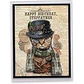 NobleWorks Big Birthday Stepfather Greeting Card (Stepfather, Stepchild) 8.5 x 11 Inch with Envelope (1 Pack) Big, Jumbo Steampunk Cats J6554FBG