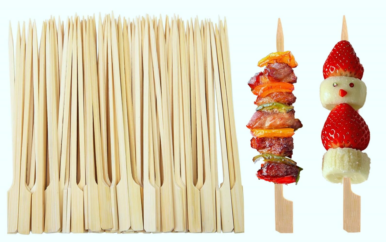 100 Pieces Bamboo Paddle Skewers 18CM, Flat Burgers Sticks Wooden Fruits Picks Barbecue Kebabs for Buffets Party Fountain Fondue Stick Holders (18CM)