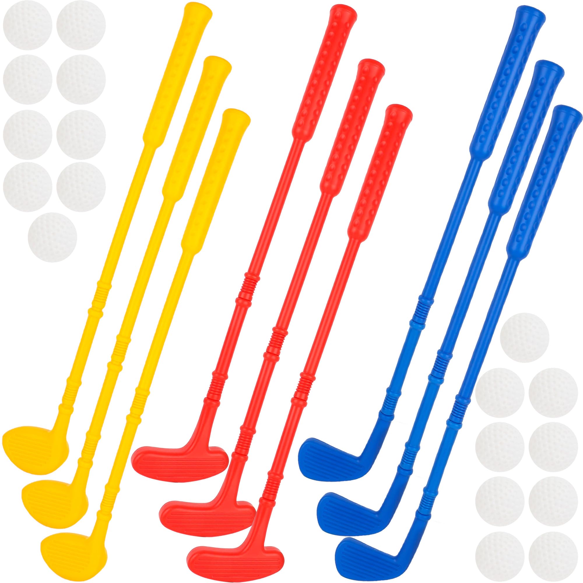Spaluck 27 Pcs Mini Plastic Toddlers Golf Set for Kids Include 9 Golf Clubs and 18 Balls Golf Club Toys for Indoor Outdoor Birthday Party Gifts, 3 Colors