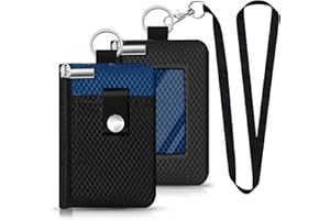 CCUMI Minimalist RFID Blocking Small Wallet with ID Window,WaterResistant Zip Id Case Wallet with Lanyard Keychain for Cards,Cash,Travel,Women,Men (Black/Electric Blue)