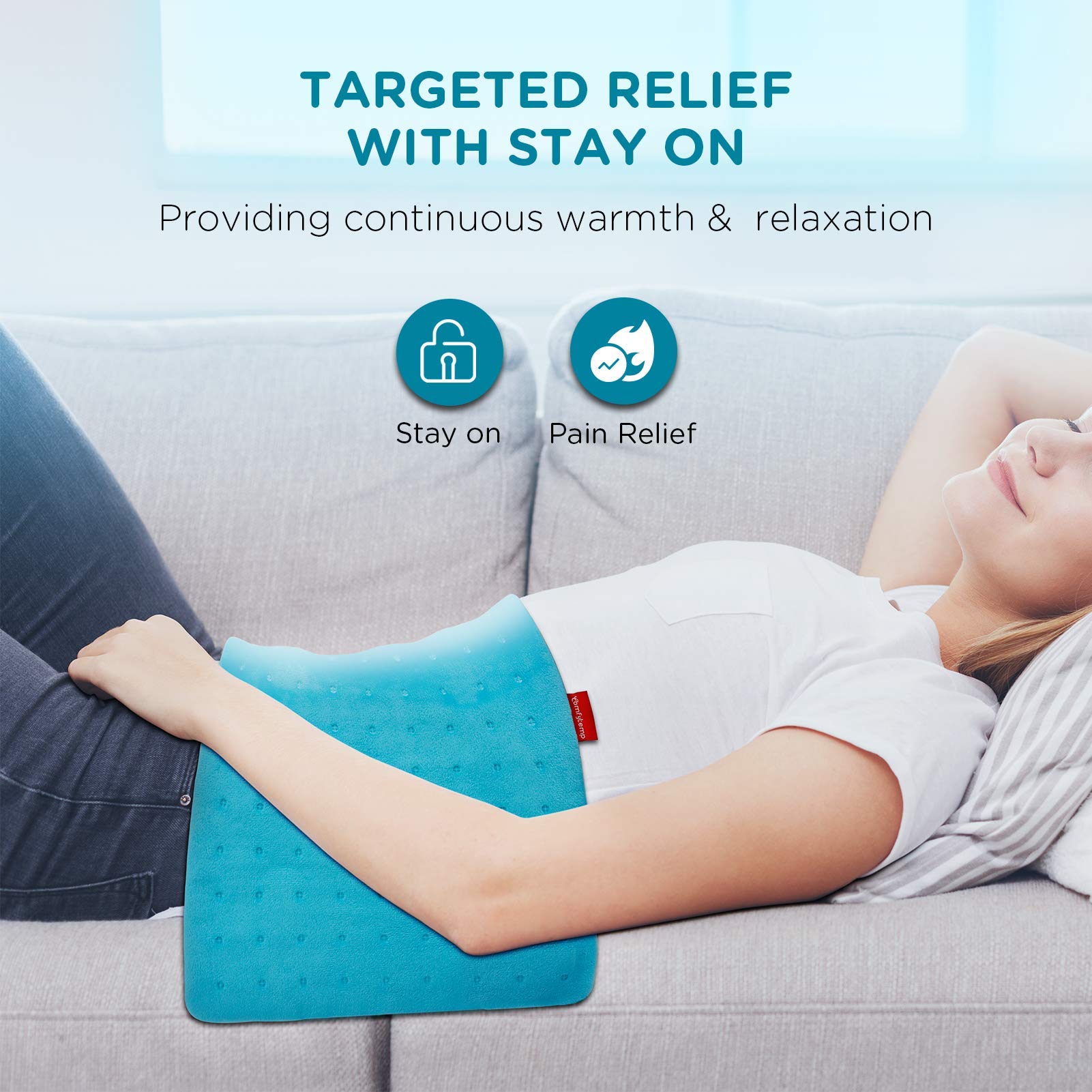 Heating Pad Upgraded, Comfytemp Electric Heat Pad | 9 Heat Setting, Stay On, 11 Timers Auto-Off, Ultra-Soft | 12 x 24 Inch Heated Pad for Cramps, Back Pain Relief, Neck and Shoulders, Machine Washable
