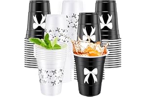 Jingmore 30 Pcs Black Bow Plastic Cups 16 oz Coquette Birthday Cup Disposable in 2 Style Coquette Bow Party Decoration Supplies for Birthday Wedding Baby Shower Bridal Engagement