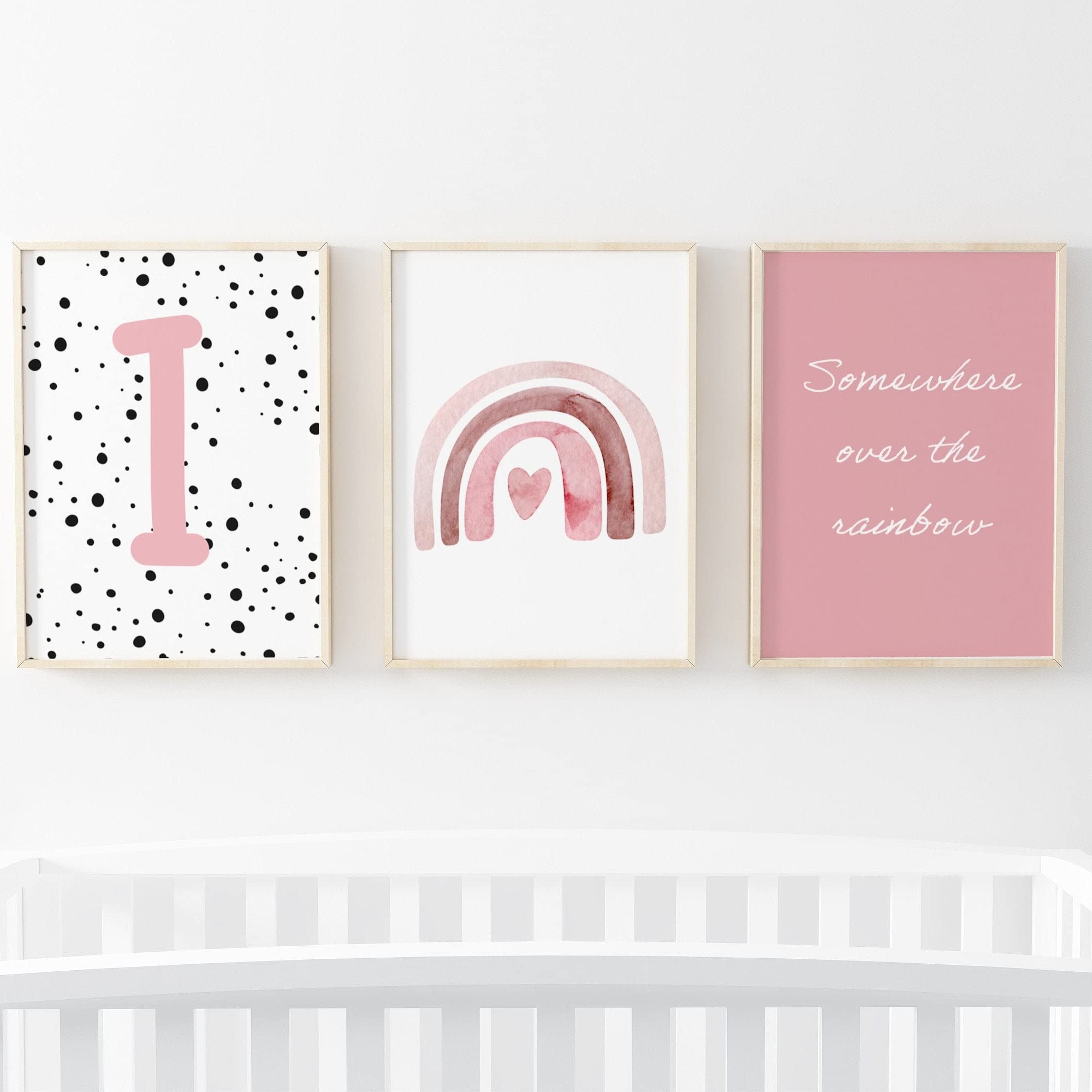 Pompom Prints® Set of 3 Girls bedroom Prints, Rainbow Nursery Prints, Scandi Boho Style Nursery Decor, Playroom Prints [Picture frames not included] (A4, I)
