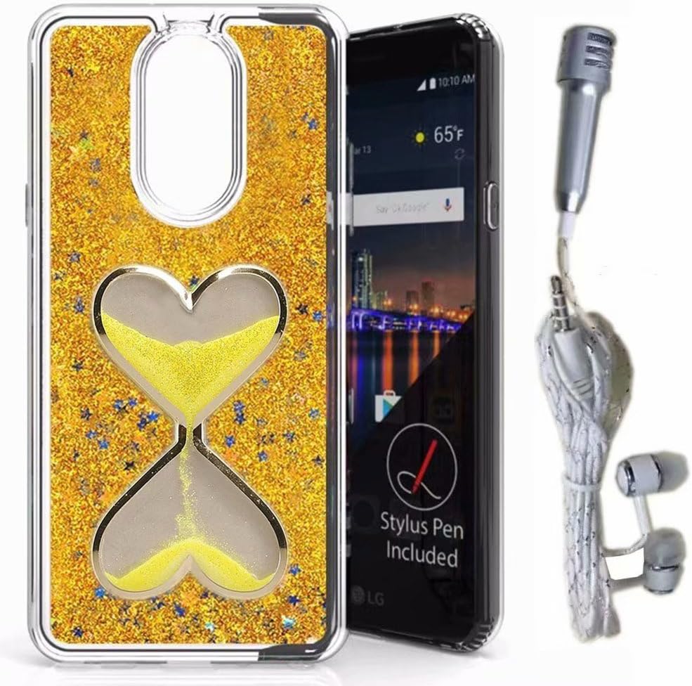 for Huawei Honor 10i/Honor 10 Lite Liquid Case, QKKE [Wine Glass Diamond Series] 3D Glitter Bling Hearts Flowing Liquid Star Clear Hard Case for Huawei P Smart (2019) (Hourglass/Gold)