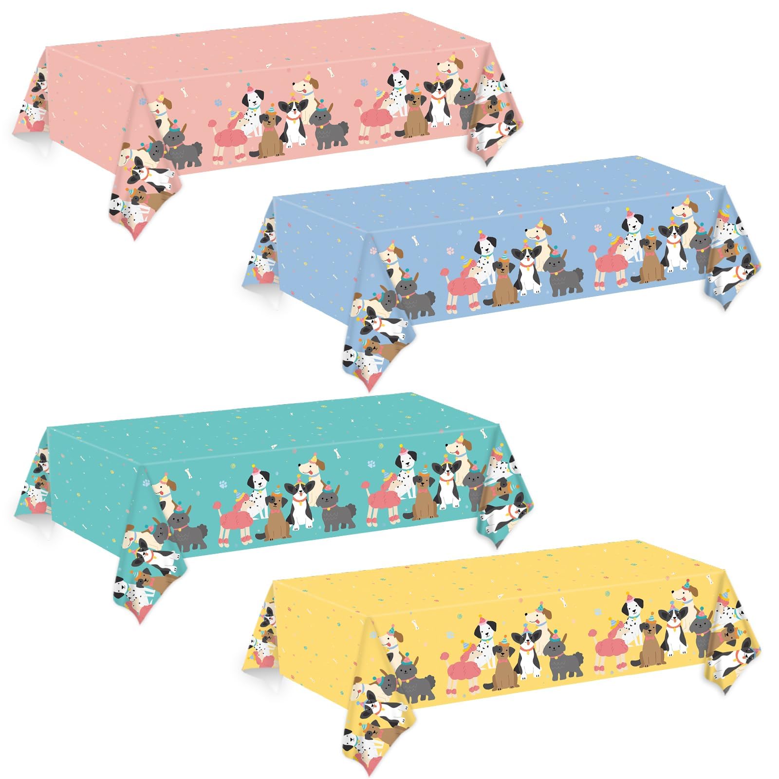 Photo 1 of 4 PCS Pet Dog Birthday Party Decorations Retro Puppy Birthday Plastic Tablecloth Rectangular Retro Dog Themed Table Cover Party Supplies for Kids Vintage Puppy Baby Shower Table Decor 108 x 54 In