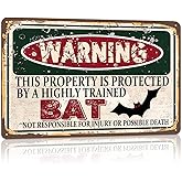 RCXsigns Vintage Bat Metal Sign， Warning this property is protected bY a highly trained BAT Sign Funny Tin Signs 12x8 Inch
