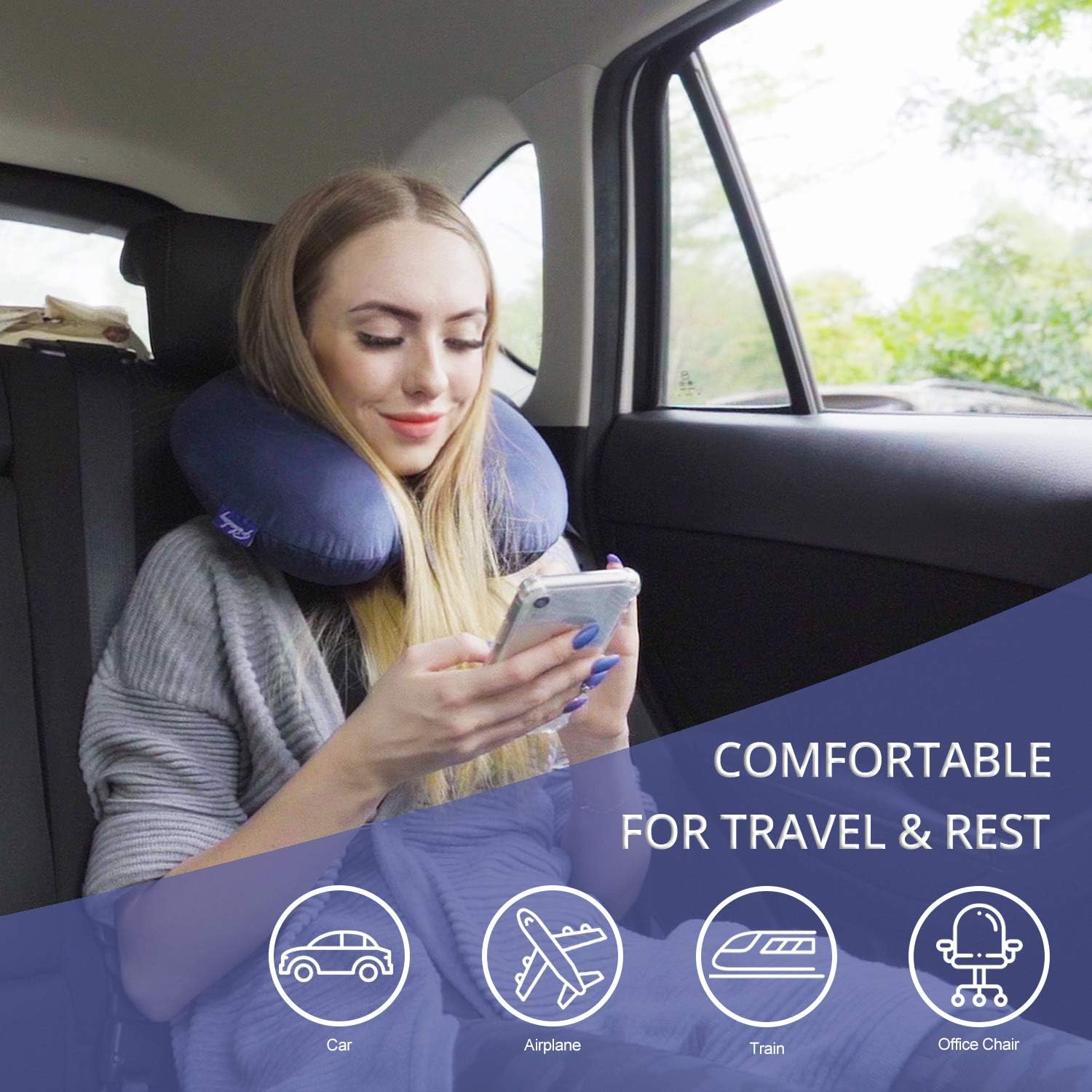 Fabuday Travel Pillow Memory Foam, Head Neck Support Pillow for Airplane, Car, Home, Office, with Attachable Snap Strap Soft Washable Cover: Kitchen & Dining