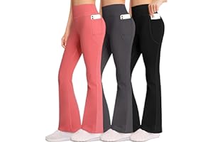 AENLLEY Girl Yoga Flare Wide Leg Tummy Control Stretchy Pants for Causal with Pockets 3 Pack