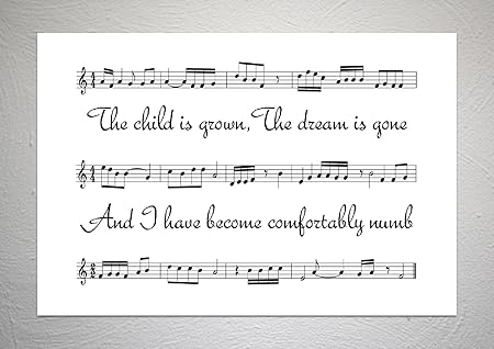 Pink Floyd Comfortably Numb Song Sheet Art Print A4 Size
