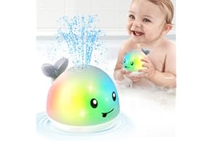 GIGILLI Whale Bath Toys Sprinkler, Light Up Bath Toys for Toddlers 1-3 2-4 Babies 6-12 12-18 Months, Easter Basket Stuffers Boys Girls First Birthday Gifts, Bath Whale Sprinkler Gray