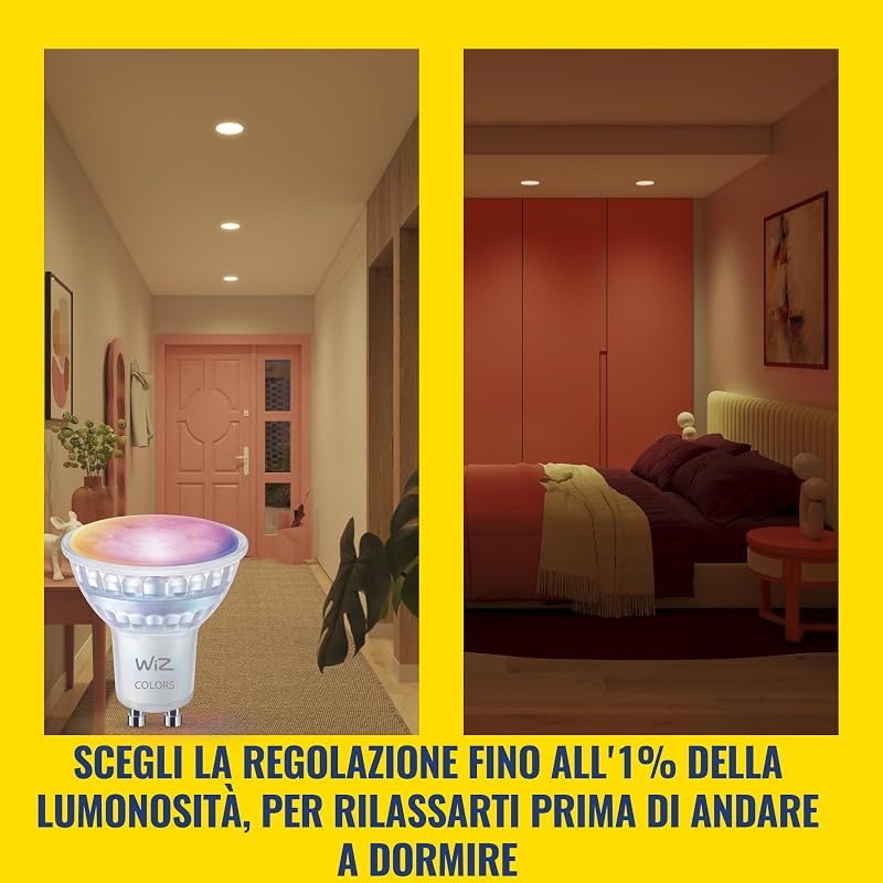 Faretto LED smart vetro GU10, a colori e bianco Regolabile, equivalente 50 W, 2.200-6.500 K, 345 lumen, intensità regolabile, compatibile Alexa, Google Assistant e Apple Home, conf. da 2