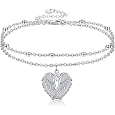 YFN Angel Wings Anklet Sterling Silver Guardian Angel Wings Layered Ankle Bracelets for Women Jewelry Gifts