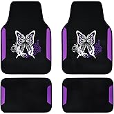CAR PASS Embroidery Butterfly Leather Car Floor Mats, Purple Carpet Floor Mats with Heel Pad for Cute Women Girl, Universal Fit for Suvs,Sedans,Trucks,Cars, Set of 4 ((Black and Purple)