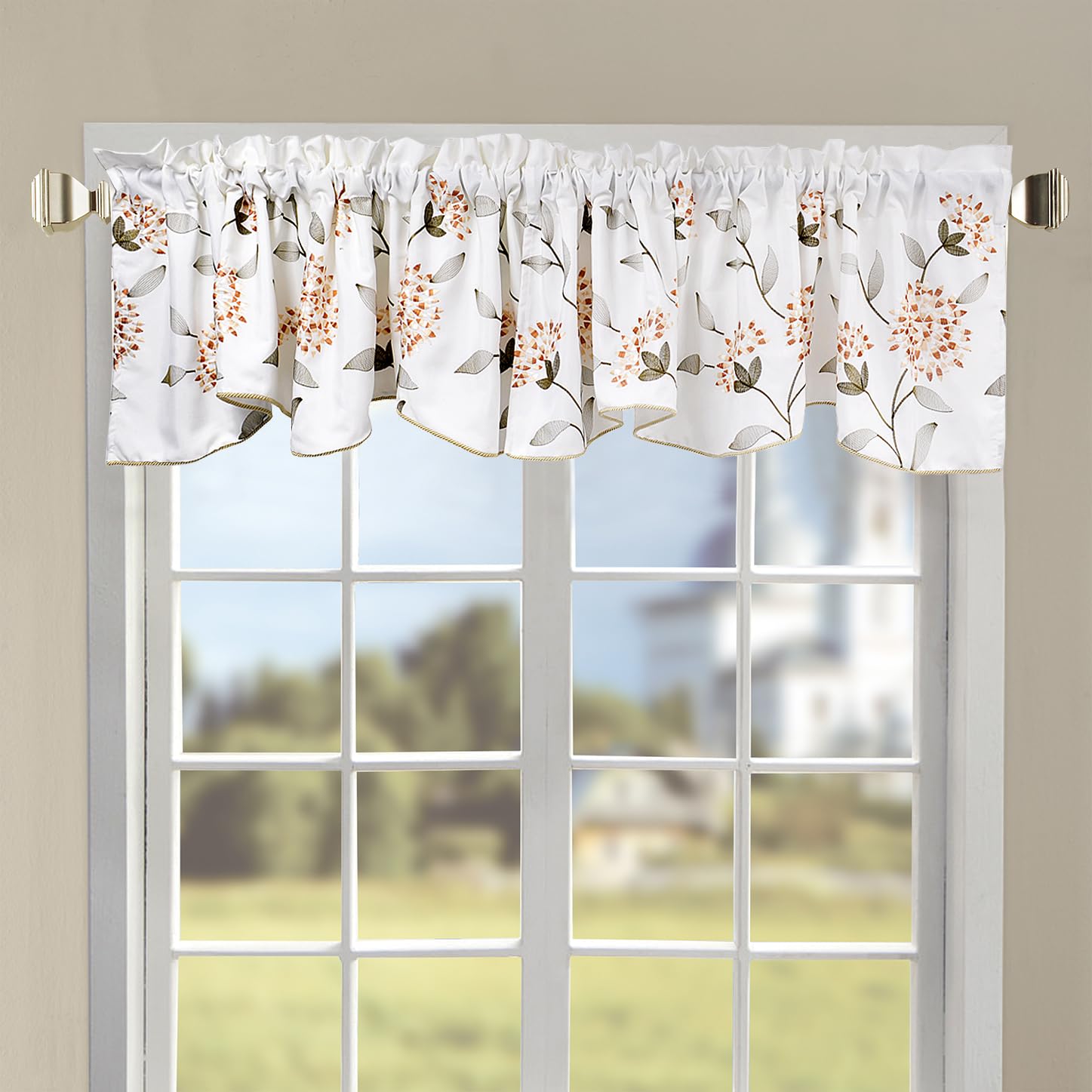 Home Soft Things Serenta Classic Embroidery Valance, 60"x19" (Gold Spring Flowers)