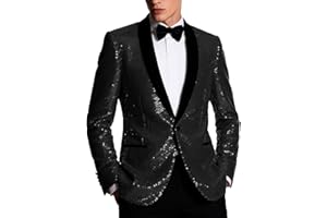 Pyiuhs Sequin Men Blazers Slim Fit Shiny Tuxedo Suit Jackets for Prom Party Shawl Collar Mens Dinner Blazer Disco Coat