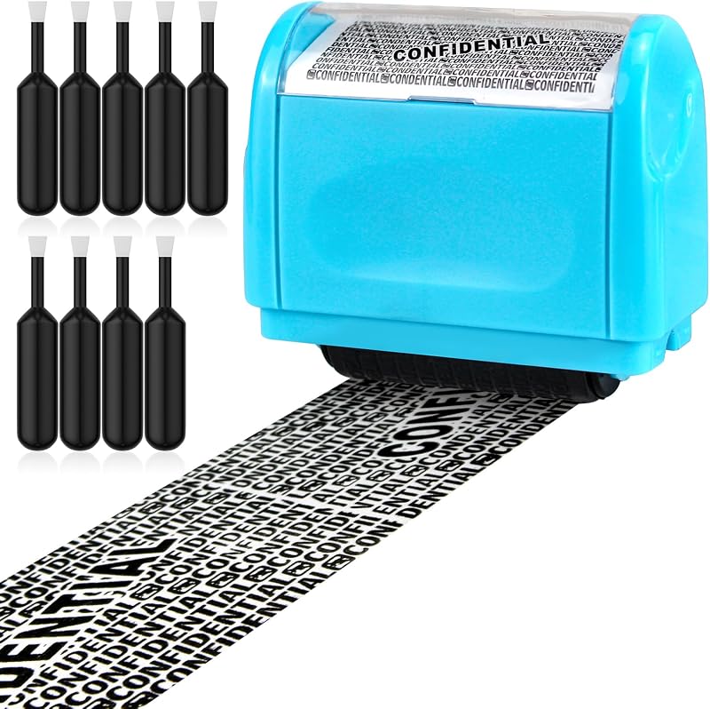 AUXHCYL Confidential Roller Stamp Privacy Protection with 9 Refills (Blue)