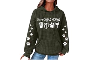 Momasggi Waffle Oversized Hoodies for Women Dog Paw Letter Print Sweatshirt Long Sleeve Drawstring Pullover Tops with Pocket