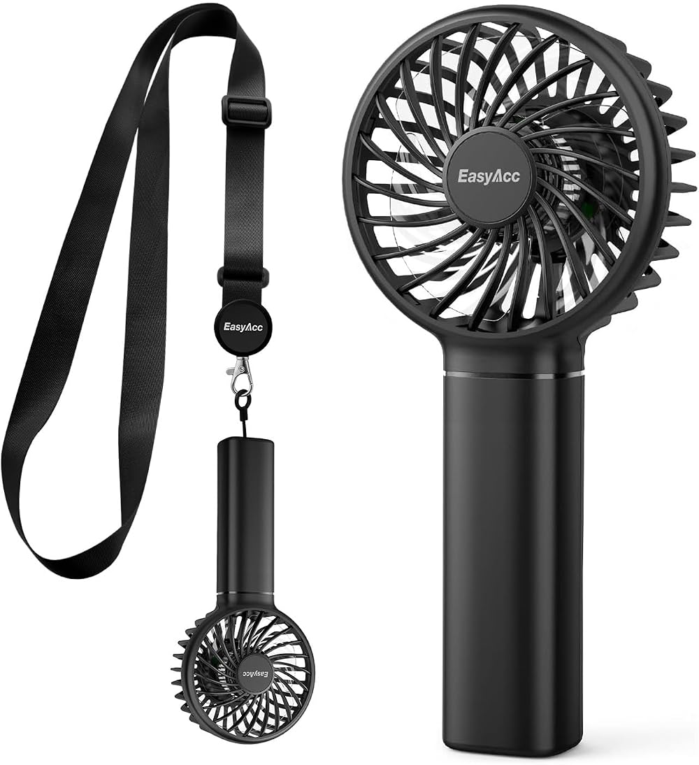 EasyAcc Mini Handheld Fan Powerful Desk Fan 3000mAh 15H USB C Rechargeable Black