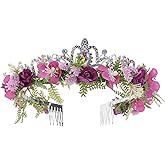 KorViSHOW Purple Flower Crown Headband, Fairy Princess Floral Headpiece, Bridal Flower Tiaras for Women Girls Maternity Birthday Wedding Renaissance Festival Party Hair Accessories