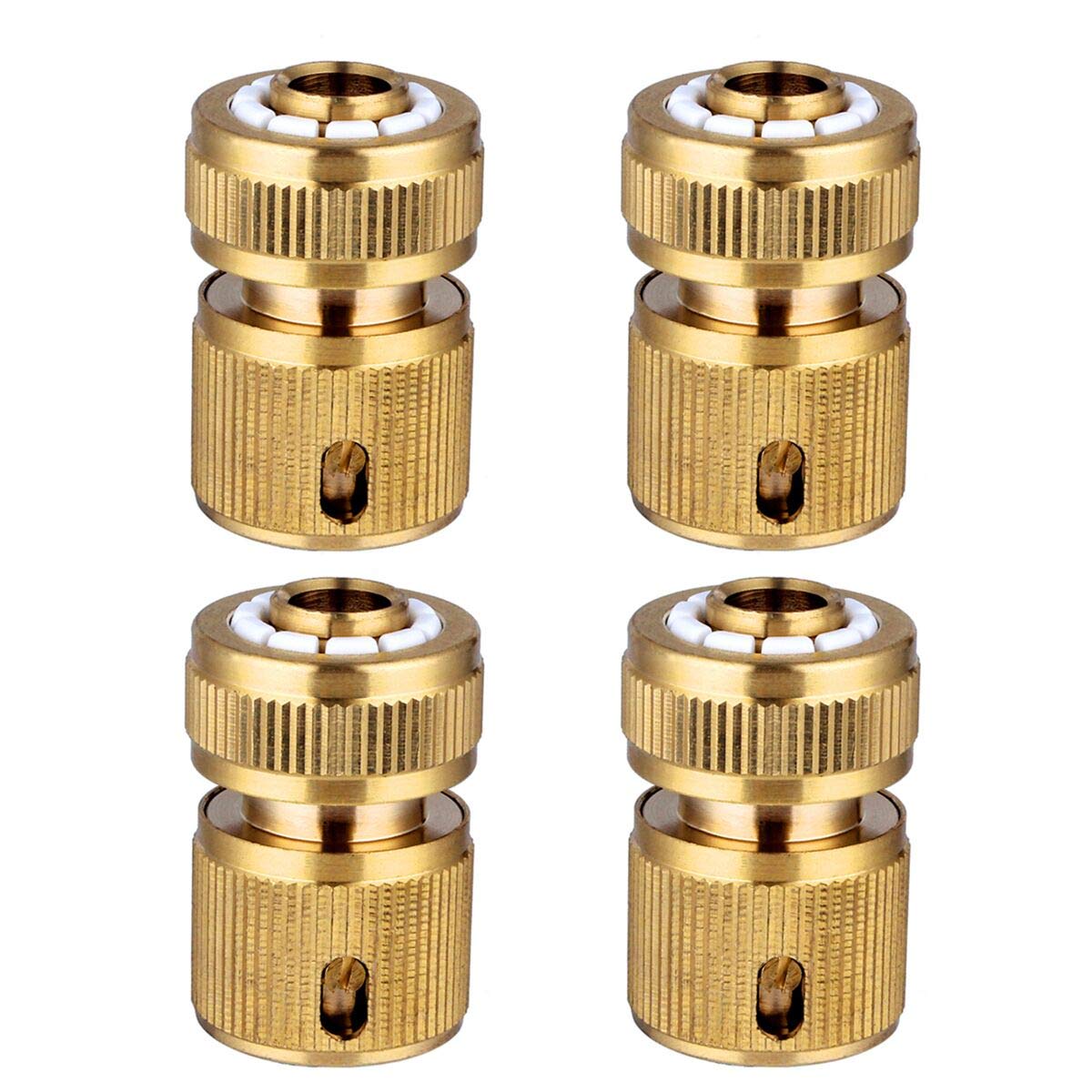 Hydrogarden 4 pc Brass Hose Connector Hose End Quick Connect Fitting 1/2" Hose Pipe Quick Connector for Gardening, Home Watering,Car Washing