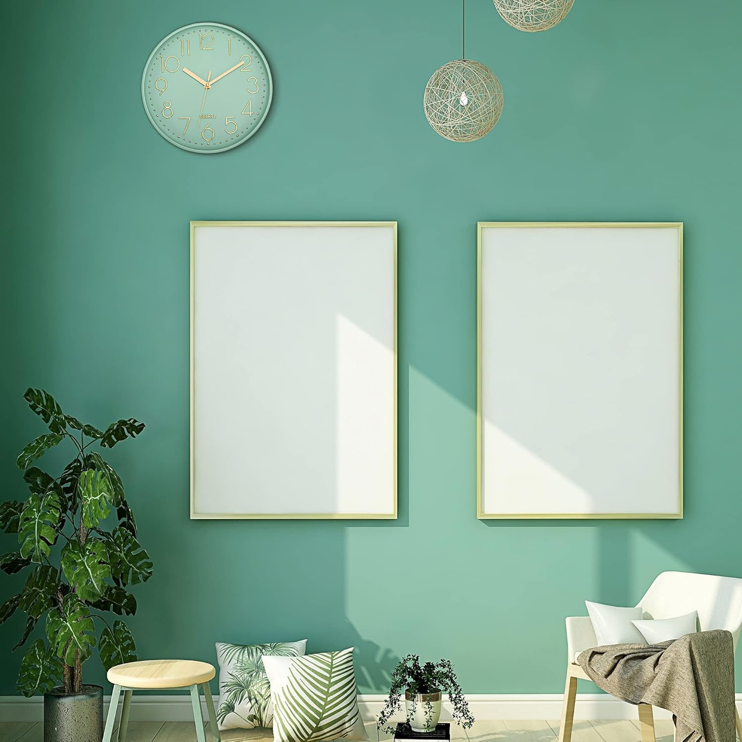 Lumuasky Modern Wall Clock, Silent Non-Ticking Battery Operated Decorative Clock for Living Room Bedrooms Office Kitchen (Green Gold, 10 inch): Kitchen & Dining