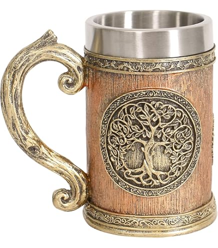 GuoShuang Wikinger-Schiff Bierkrug – 600 Ml, Handbemalt Mit Edelstahleinsatz Für Kaffee, Tee Oder Bier
