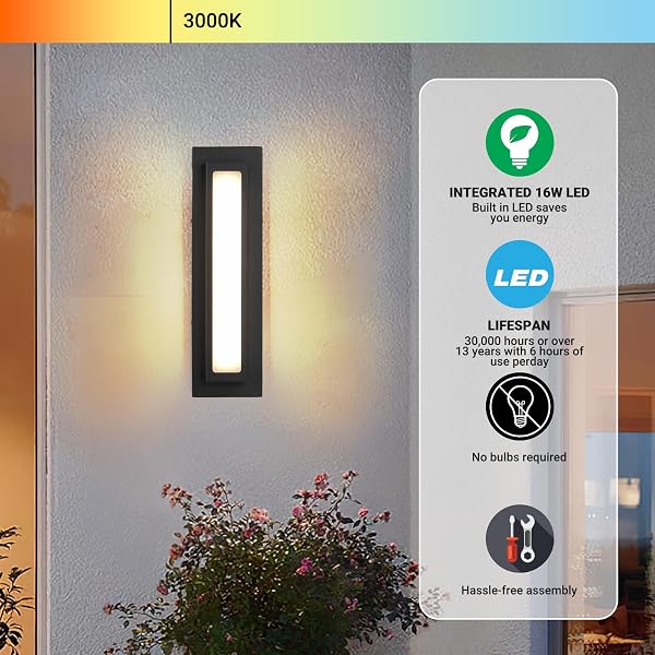 CALOKES MODERN LED OUTDOOR WALL SCONCE, 16W 3000K BLACK GEOMETRIC EXTERIOR LIGHT FIXTURE, WATERPROOF WALL MOUNT LIGHTING FOR FRONT DOOR, GARAGE, PATIO, AND HOUSE – 2 PACK
