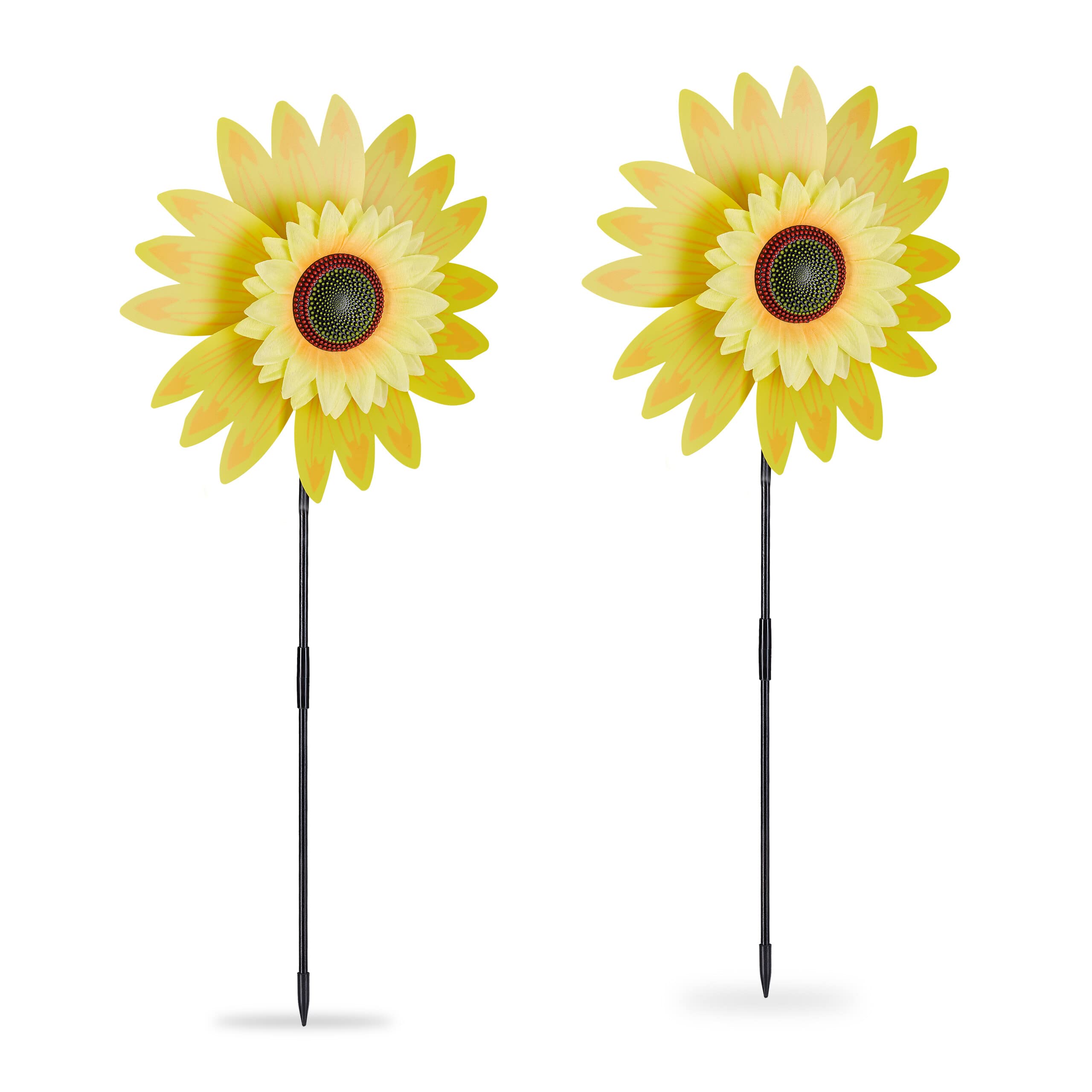 Relaxdays Wind Wheel Sunflower, Set of 2, H x W x D: 76 x 29 x 8 cm, Garden & Balcony, Plug-in, Yellow, 76x29x8 cm