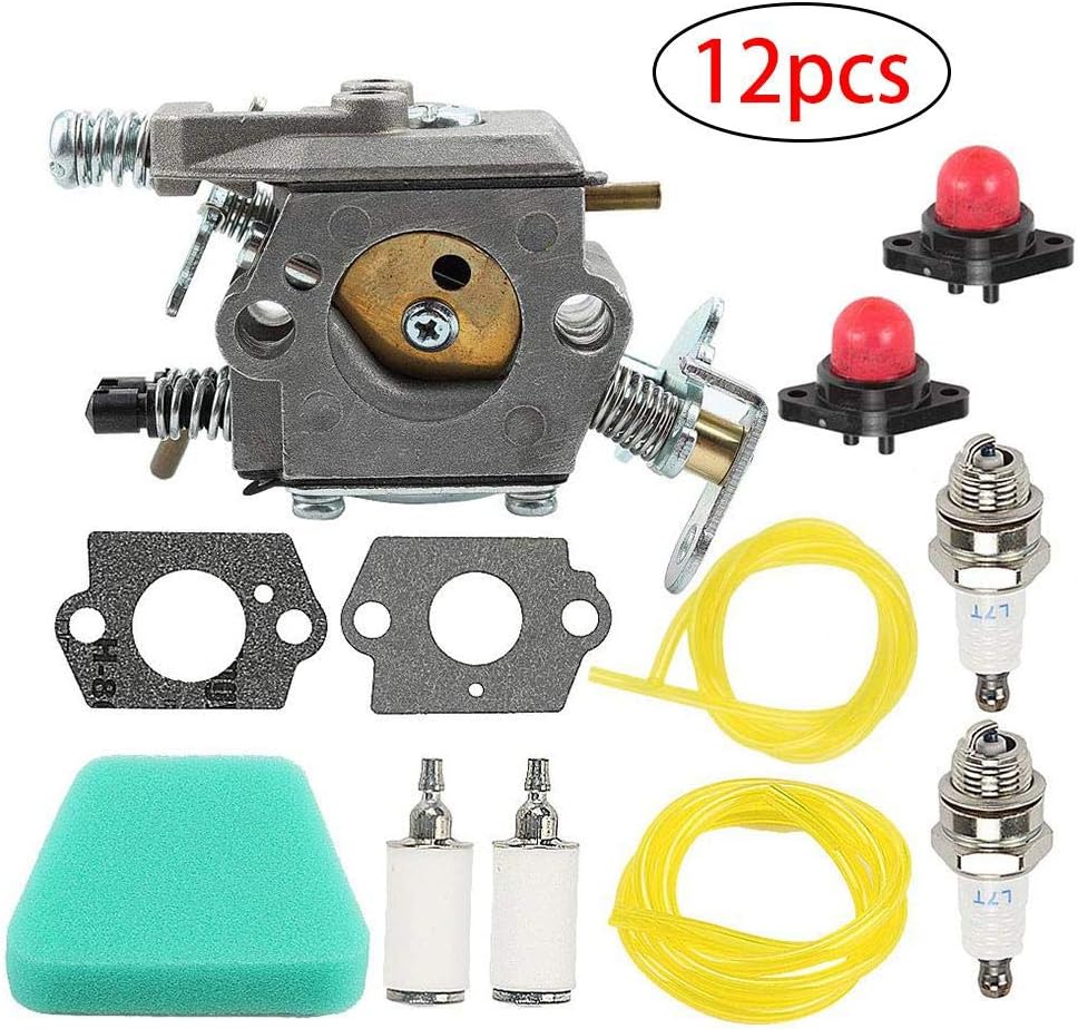 Dokfin Carburetor For Poulan Chainsaw 1950 2050 2150 2375 Wild Thing 2375LE WT-891 WT-324 C1U-W8 C1U-W14 545081885 530069703, Set of 12 Carb Rebuild Kit