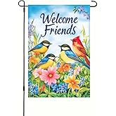 BlissYard Welcome Spring Garden Flag 12x18 Double Sided Birds and Flowers Yard Flags Welcome Friends Garden Flags Decorative Outside Outdoor House Spring Summer Decoration for Outdoor Lawn Patio