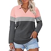 VISLILY Womens-Plus-Size-Tops Casual Collared V Neck Polo Shirts Flowy Long Sleeve Tunics Trendy Work Blouses XL-5XL