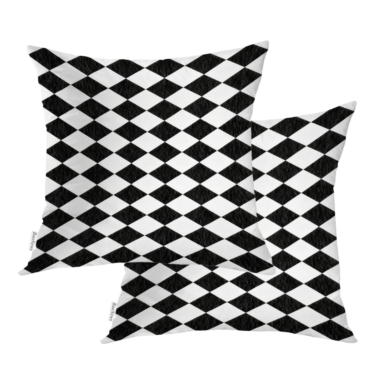Photo 1 of BaoNews Black White Pillow Cover, Black and White Diamond Harlequin Pattern Square 18 x 18 Inches Decorative Throw Pillow Covers Cotton Cushion for Sofa Bedroom Car, Black, Set of 2