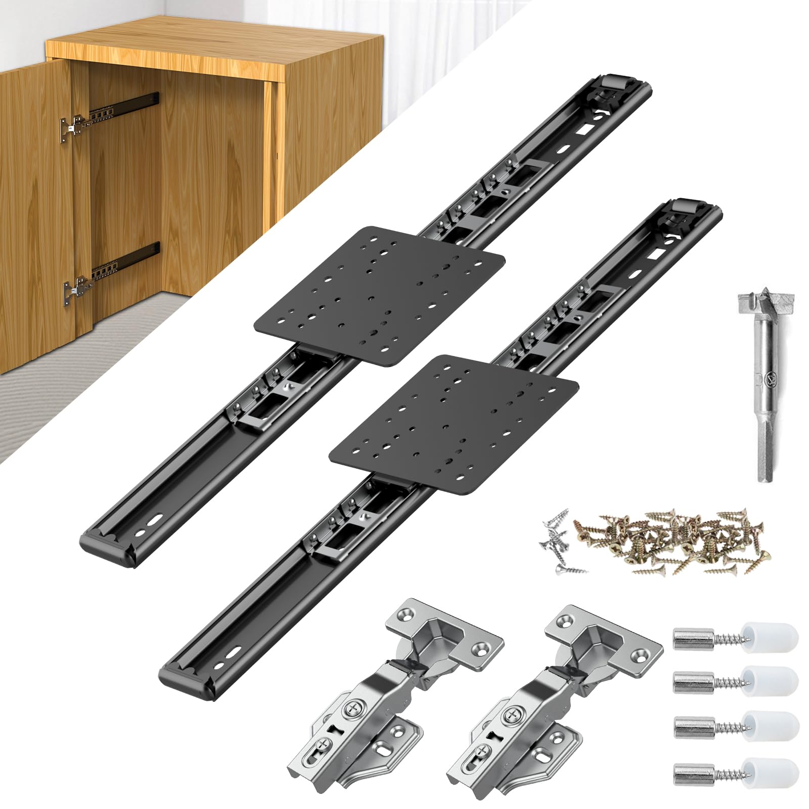Photo 1 of Pisman Pocket Door Slides 14 inch 2 PCS and Hardwares for Inset and Cabinet Door, Disappearing and Hidden The Slides and The Hinges.