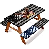 Picnic Table Cover with Bench Covers, 250th Anniversary Eagle Patriotic Decor, Windproof Waterproof Fitted Tablecloth with Elastic, Rectangle for 4th of July, Outdoor Camping Parties, 72x30 Inch