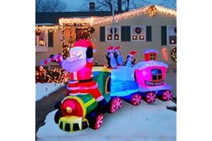 SEASONBLOW 8 Ft LED Lighted Inflatables Christmas Train with Santa Claus,Penguin Decorations Inflatable Yard Garden Lawn Indoors Outdoors Home