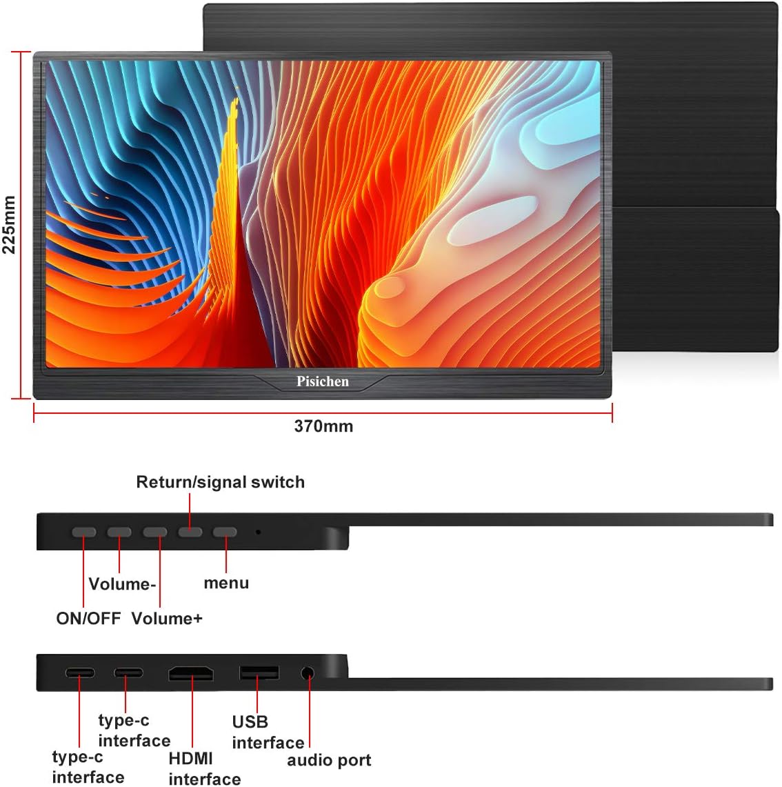 Pisichen 15.6 Inch Portable Monitor Full HD 1920×1080 IPS Screen with ...