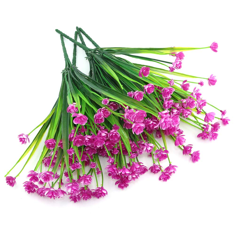 Shiwaki 5Pcs Artificial plant 7-prong spring grass gypsophila bouquet decoration for Indoor Outside Hanging Planter Wedding Farmhouse Decor(Fuchsia)