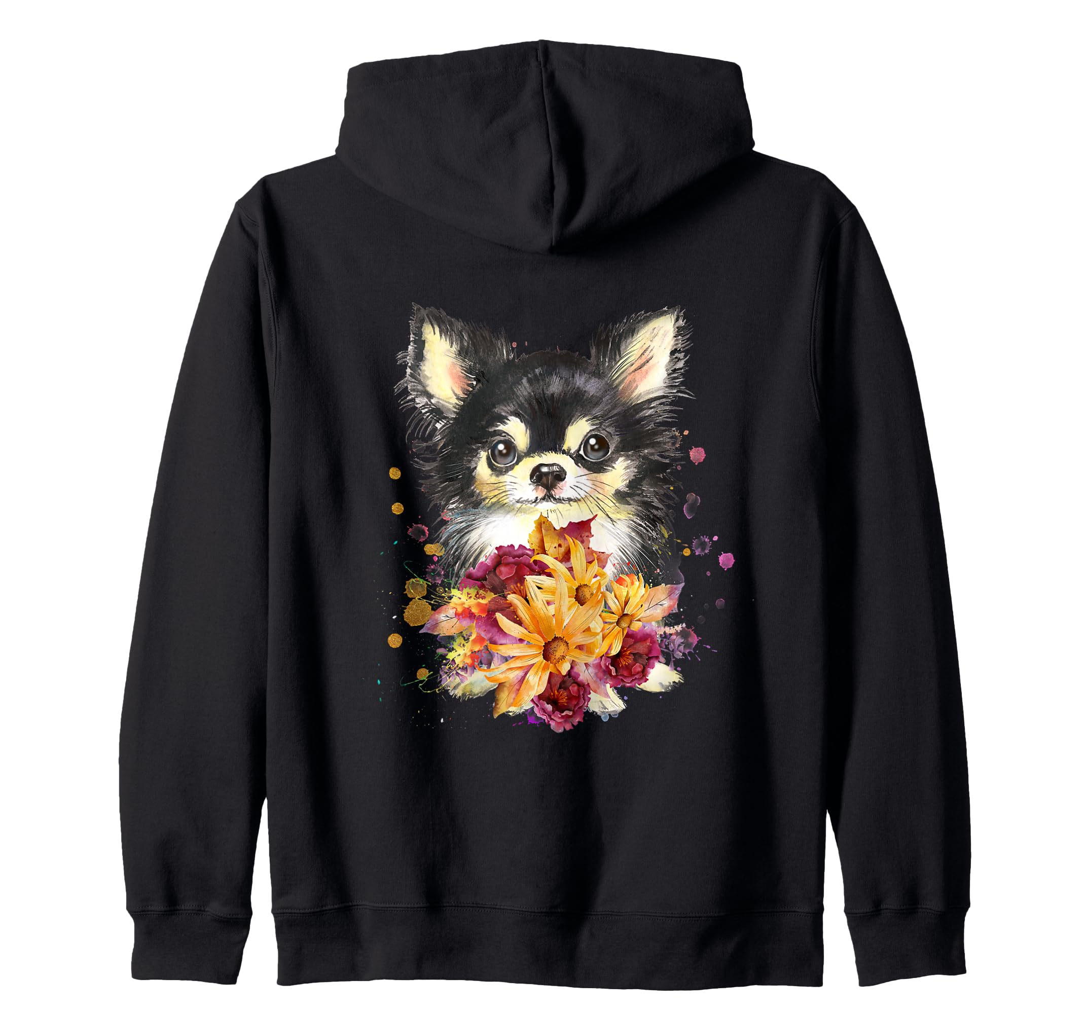 Cute Chihuahua Puppy, Flowers, and Splatter Dog Zip Hoodie