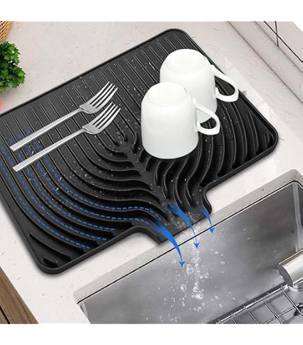 TIKNIK 3-Pack XL Silicone Dish Drying Mats For Kitchen Counter - Non-Slip, Heat Resistant With Drain - View #7