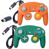 ONE250 2 Pack Classic Shock Joypad Wired Controller, Compatible with Wii NGC Gamecube Game Cube (Orange &amp; Green)