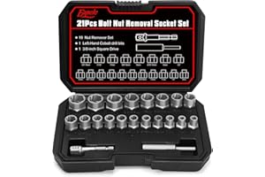 Eapele Bolt Extractor Set, Stripped Nut Remover Twist Sockets, Fit 3/8" Square Drive with Solid Storage Case (21pcs, Silver)