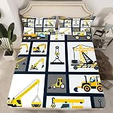Feelyou Boys Construction Bed Sheet Set Queen Size for Children Girls | Kids Cartoon Machinery Truck Bedding Set Construction Site Bedroom All Season Breathable Warm
