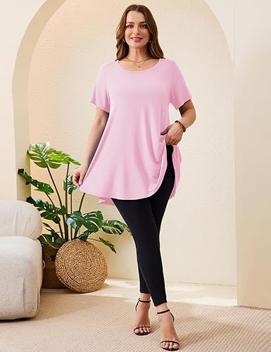 Loose Fit Women's Short Sleeve Tunic Tops For Leggings Cathy